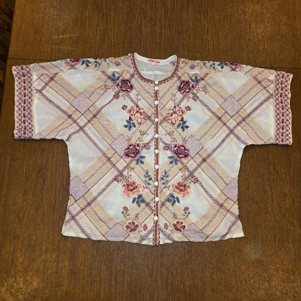 JOHNNY WAS "Royland" Embroidered Flower Blouse Small